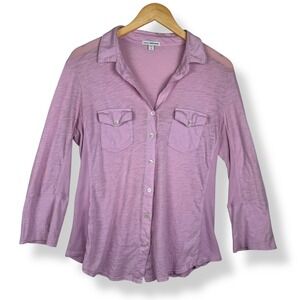 James Perse Button Top Womens Size 4 Pink Quiet Luxury Medium Pastel USA Made